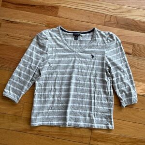 Gray sparkly Striped V-Neck Top